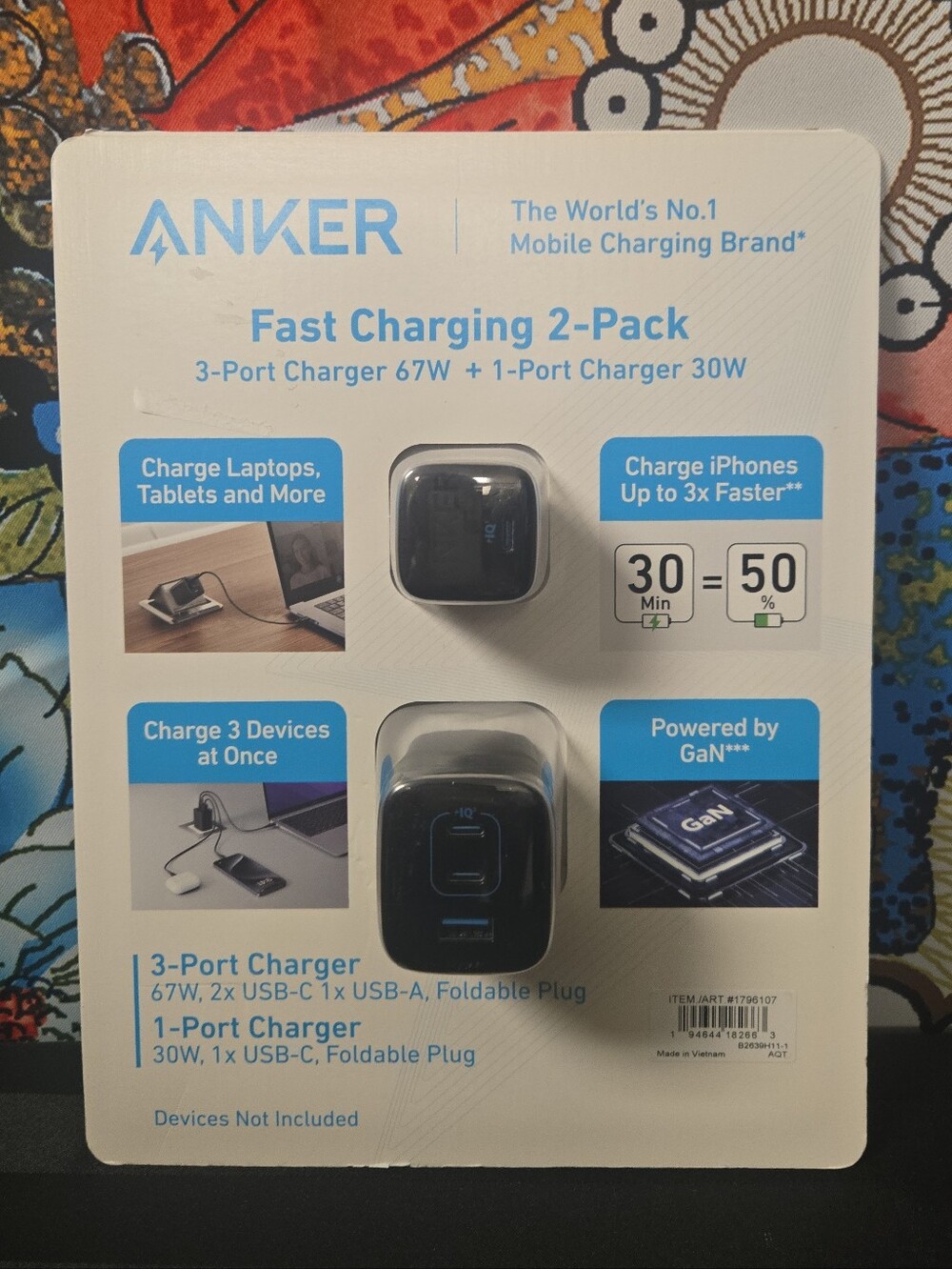 Open Box Anker Fast Charging 2 Pack Bundle 3 Port Charger 1 Port Charger No Cord